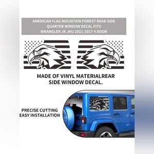 Rear Window Eagle American Flag Decals Fit for Jeep Wrangler JK & JKU 2011-2018